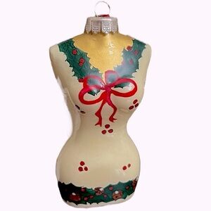 Inside Art bust form Christmas ornament hand painted holly bow limited edition